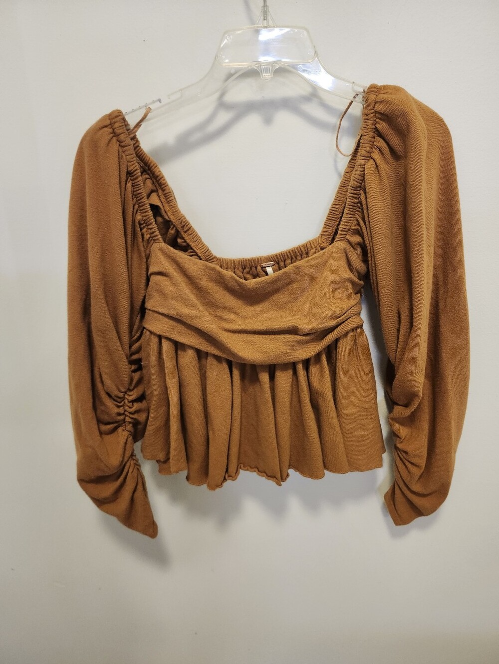 FREE PEOPLE Ruched Long-Sleeve Square-Neck Top Women's Size Small - Picture 2 of 4